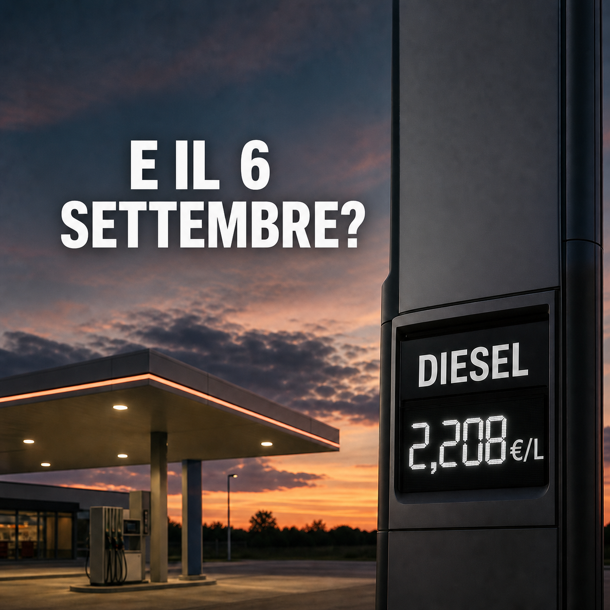 Distributore di carburante con prezzo del diesel a 2,208 euro al litro e la domanda: E il 6 settembre?
